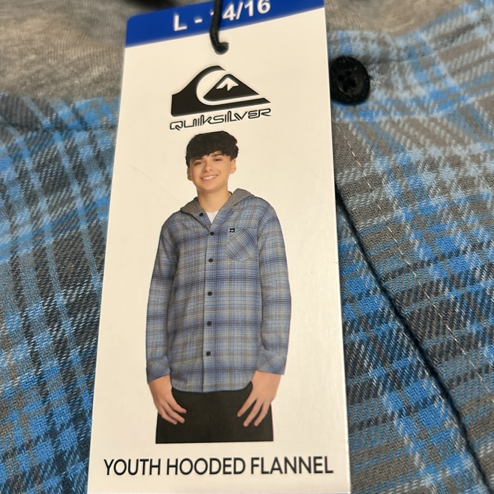 Roxy Boys Youth Hooded Flannel Plaid Blue  Size L 14/16 NWT